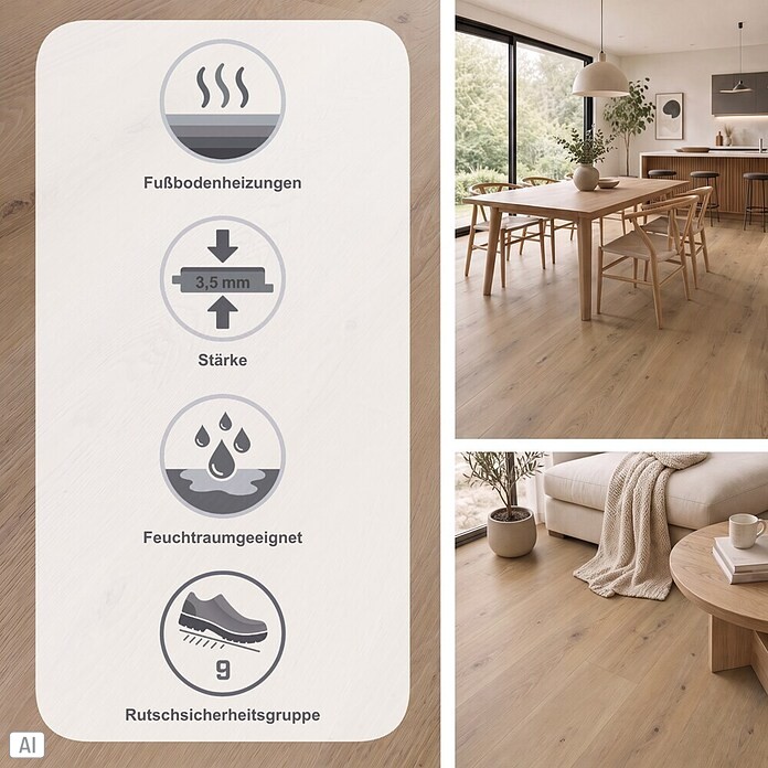 b!design Vinylboden Rigid SPC (Eiche Polaris, Landhausdiele, 1 220 x 182 x 3,5 mm) | BAUHAUS