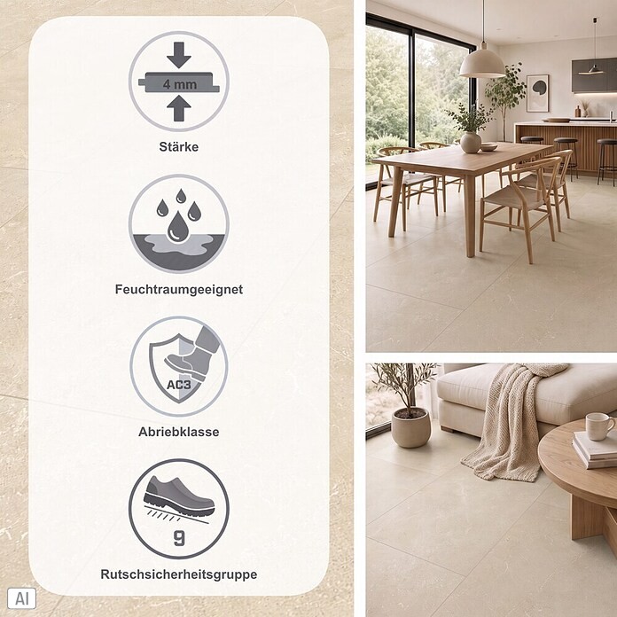 Vinylboden Rigid (Concrete Sahara, Fliese, 812 x 406 x 4 mm) | BAUHAUS