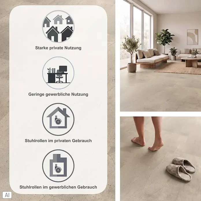 b!design Vinylboden SPC - Asti, Fliese, 609,6 x 304,8 x 4 mm - Heller, strapazierfähiger Boden im Wohnzimmer und mit bloßen Füßen, geeignet für private und gewerbliche Nutzung.