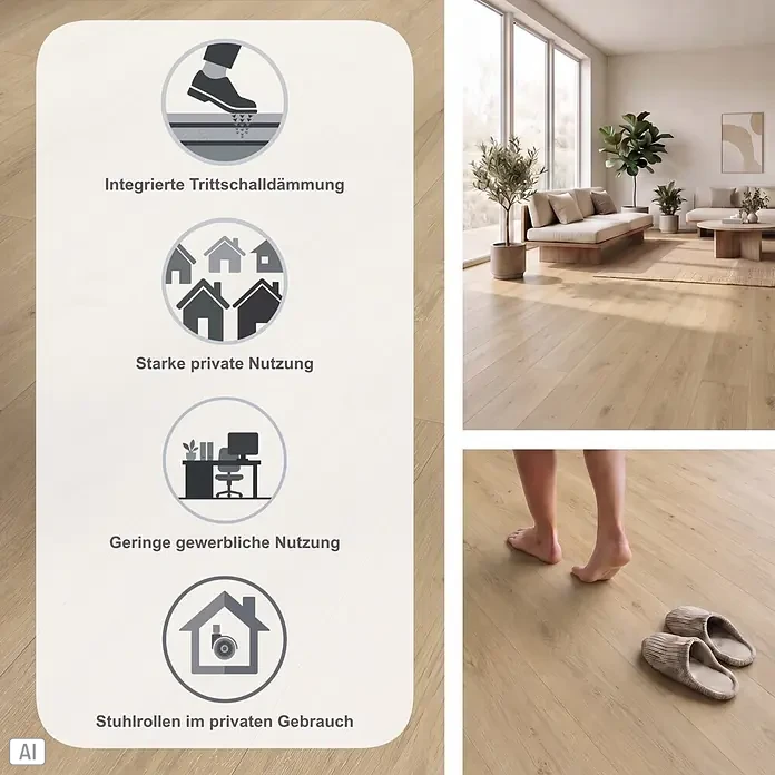 Parador Vinylboden Basic 5.3 - Eiche Regent beige, Landhausdiele, 1.209 x 225 x 5,3 mm - Helles Holzboden mit integrierter Trittschalldämmung, geeignet für starke private und leichte gewerbliche Nutzung, auch mit Stuhlrollen.