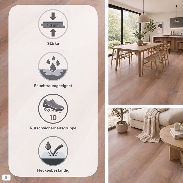 b!design Vinylboden SPC (Western Eiche, Landhausdiele, 1 220 x 182 x 4,3 mm) | BAUHAUS