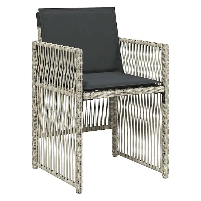 Maison exclusive gartenmöbel-set ilo kunststoff grau 11-teilig -  - Outdoor-Sessel mit hellbeigem Geflechtrahmen und dunkelgrauen Kissen.