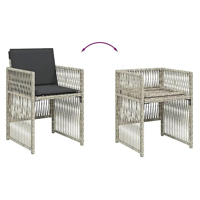 Maison exclusive gartenmöbel-set ilo kunststoff grau 11-teilig -  - Heller beigefarbener Rattan-Sessel mit abnehmbarem dunkelgrauem Kissen, mit und ohne Kissen gezeigt.