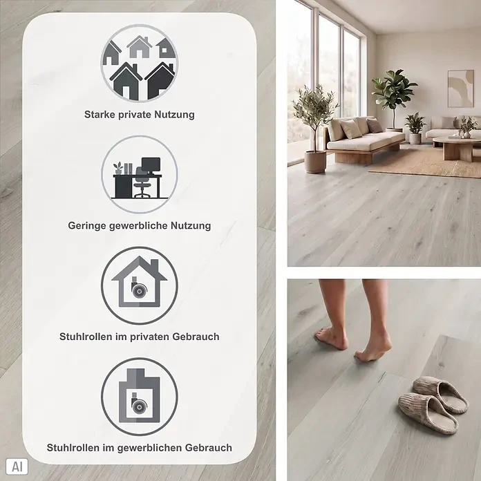b!design Vinylboden SPC - Savannah Eiche, Landhausdiele, 1.220 x 181 x 3,5 mm - Heller, holzfarbener Bodenbelag für starke private und leichte gewerbliche Nutzung, auch mit Stuhlrollen.