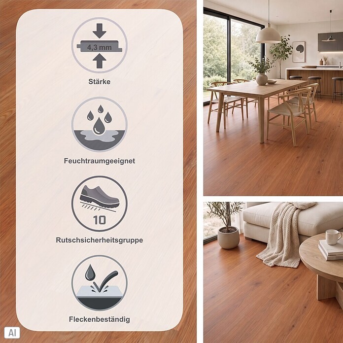 b!design Vinylboden SPC (Eiche Natural, Landhausdiele, 1 220 x 182 x 4,3 mm) | BAUHAUS