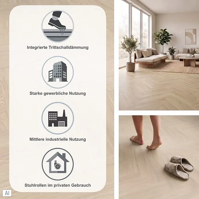 Gerflor Vinylboden Rigid Acoustic - Tulum Light, Fischgrät, 750 x 125 x 6 mm - Informationsansicht