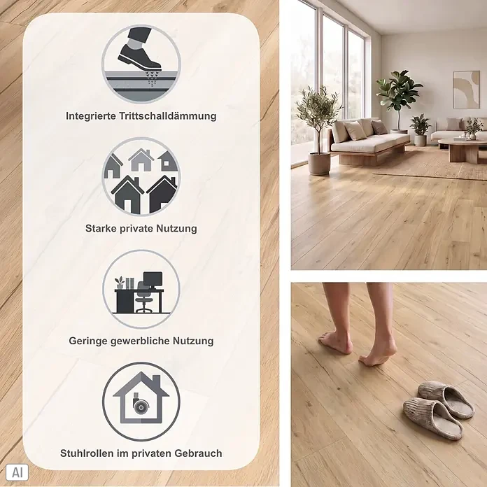 Parador Vinylboden Basic 5.3 - Eiche Memory geschliffen, Landhausdiele, 1.209 x 225 x 5,3 mm - Helles Laminat in Holzoptik mit integrierter Trittschalldämmung, für starke private und leichte gewerbliche Nutzung, stuhlrollengeeignet.