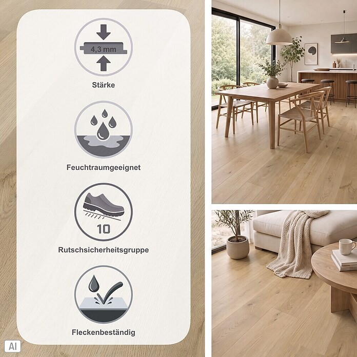 b!design Vinylboden SPC (Eiche Rothorn, Landhausdiele, 1 220 x 182 x 4,3 mm) | BAUHAUS