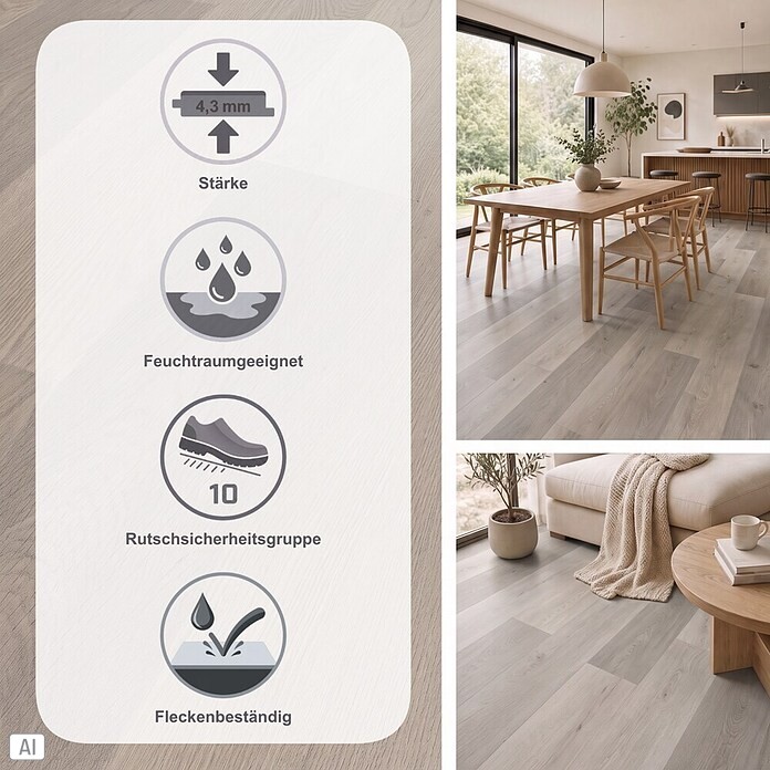 b!design Vinylboden SPC (Eiche Brunni, Landhausdiele, 1 220 x 182 x 4,3 mm) | BAUHAUS