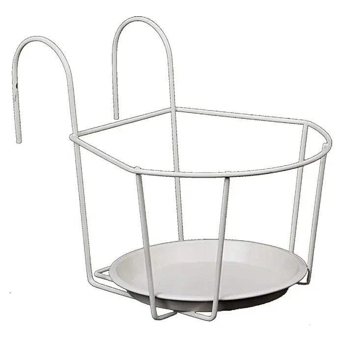 A.H.G. Soporte para maceta Wales II - 22 x 28 x 23 cm, Blanco - Soporte para macetas de balcón de metal blanco con plato integrado para una sujeción y presentación seguras de las plantas.