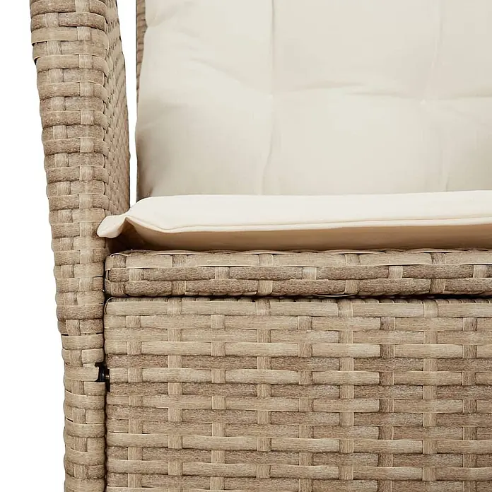 Maison exclusive gartenmöbel-set la palma kunststoff beige 7-teilig -  - Nahaufnahme eines hellbraunen Korbsessels mit cremefarbenen Kissen.