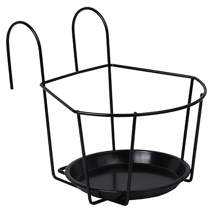 A.H.G. Soporte para maceta Wales II - 22 x 28 x 23 cm, Negro - Soporte para macetas de balcón de metal negro con platillo, perfecto para mostrar tus plantas de balcón. Una solución robusta y elegante.