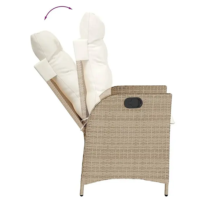 Maison exclusive gartenmöbel-set la palma kunststoff beige 7-teilig -  - Beiger Rattan-Optik Liegestuhl mit cremefarbenen Kissen, in Liegeposition mit Verstellgriff dargestellt.