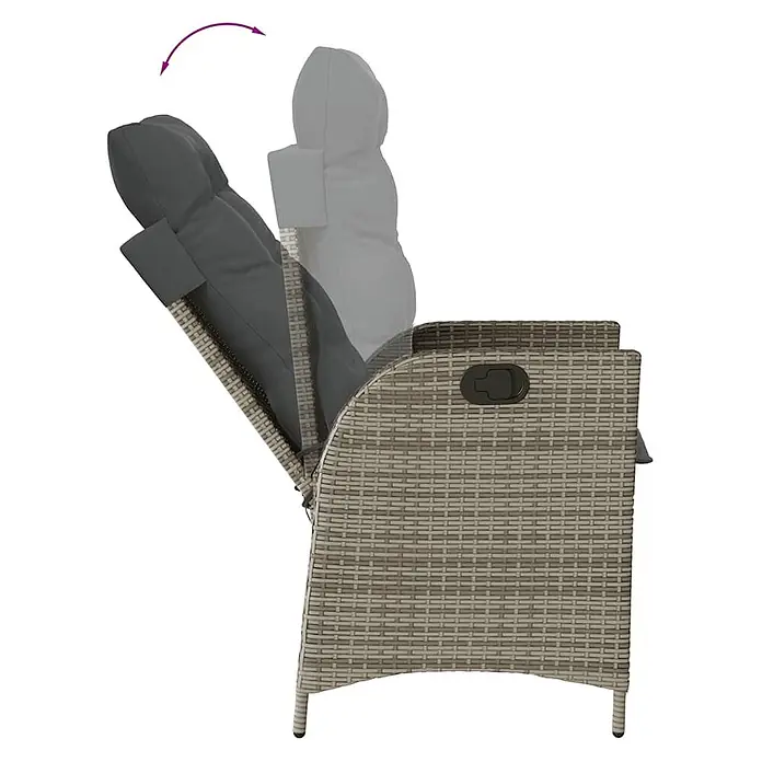Maison exclusive gartenmöbel-set la palma kunststoff grau 7-teilig -  - Hellgrauer Flecht-Relaxstuhl mit dunkelgrauen Kissen, zeigt verstellbare Rückenlehnenbewegung.