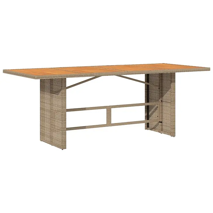 Maison exclusive gartenmöbel-set la palma kunststoff beige 7-teilig -  - Rechteckiger Outdoor-Bartisch mit Lattenholzplatte und beigem Rattansockel.