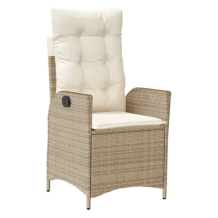 Maison exclusive gartenmöbel-set la palma kunststoff beige 7-teilig -  - Hellbrauner Polyrattan-Gartensessel mit cremefarbenen Kissen und schwarzem Verstellgriff.