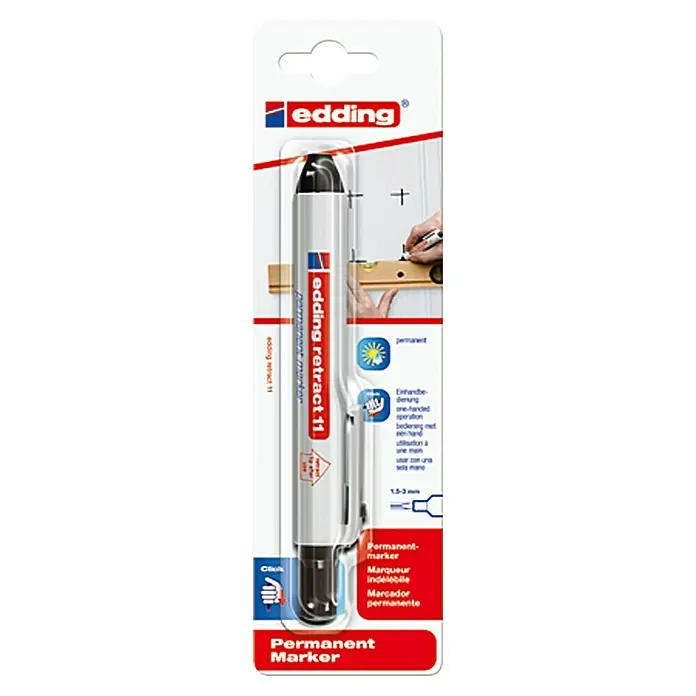 Edding Permanentmarker Retract 11 - Strichstärke: 1,5 mm - 3 mm, Schwarz - Edding 11 Permanentmarker: Einhandbedienung, ideal für Markierungen auf verschiedenen Oberflächen. Robust und zuverlässig im Alltag.