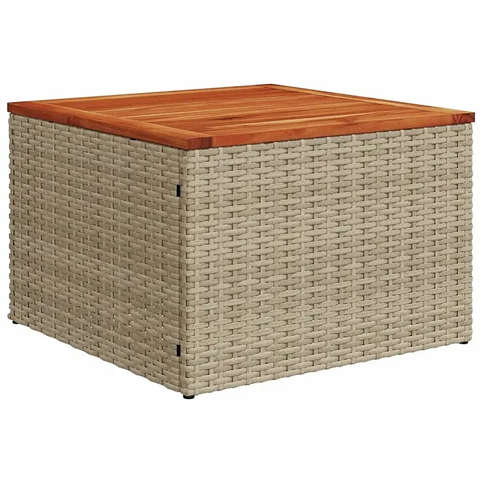 Maison exclusive gartenmöbel-set celira holz beige 10-teilig -  - Quadratischer Outdoor-Beistelltisch/Ottomane mit hellbeigem Polyrattan-Geflecht und natürlicher Holzplatte.