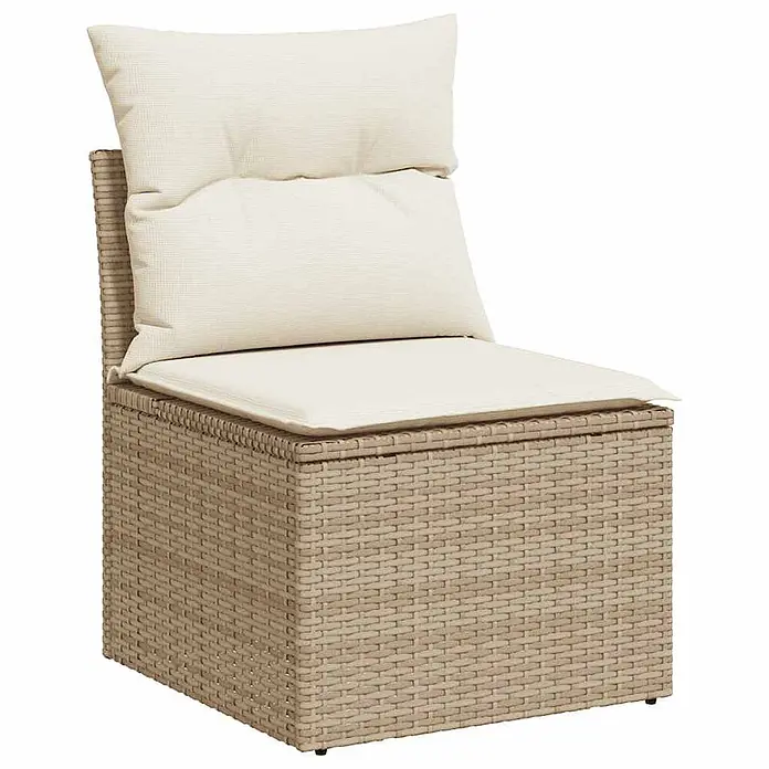 Maison exclusive gartenmöbel-set isolda holz beige 9-teilig -  - Hellbraunes Rattan-Look Outdoor-Sesselmodul mit cremefarbenen Sitz- und Rückenkissen.