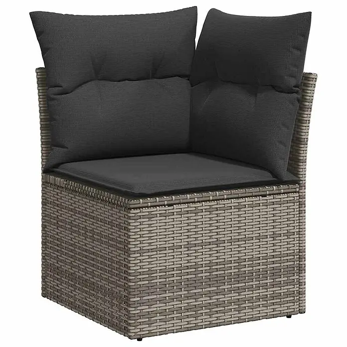 Maison exclusive gartenmöbel-set donald wayne holz grau 10-teilig -  - Helles Polyrattan Ecksofa-Segment mit dunkelgrauen Kissen für den Garten.