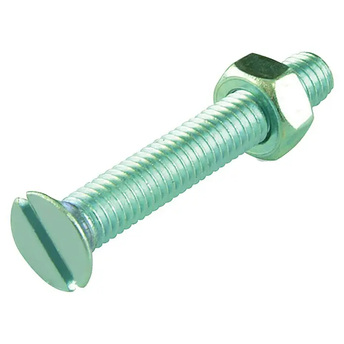 Stabilit Senkkopfschraube VZØ x L: 5 x 16 mm, Stahl, 14 Stk. - Nahaufnahme einer Schlossschraube mit Mutter, ein Befestigungselement für sichere Verbindungen in Holz und Metall.
