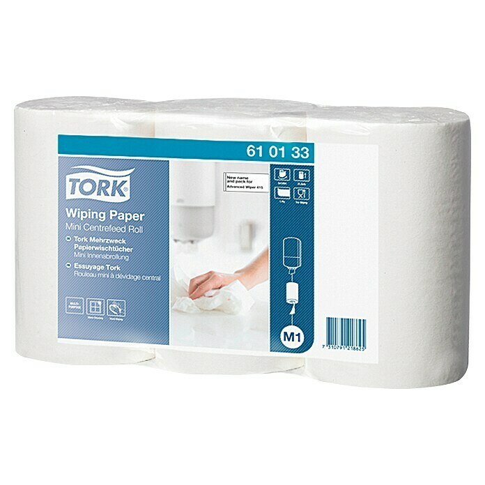 Tork Papiertücher Advanced Mini M1Weiß, Anzahl Lagen: 1 Stk., Länge Rolle: 120 m, Geeignet für: Innenabrollung Front View