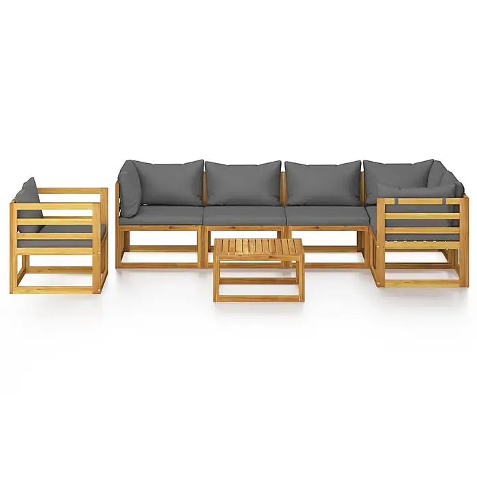 Maison exclusive gartenmöbel-set berkel en rodenrijs holz grau 7-teilig -  - Modulares Outdoor-Loungeset aus Akazienholz mit dunkelgrauen Kissen und Couchtisch.