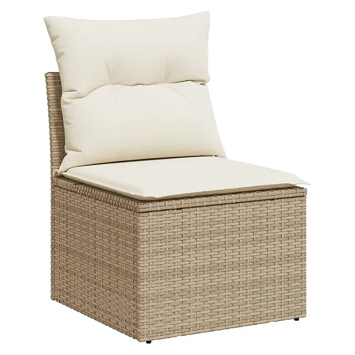 Maison exclusive gartenmöbel-set celira holz beige 10-teilig -  - Beiger Rattan Gartenlounge-Sessel mit dicken cremefarbenen Sitz- und Rückenkissen.