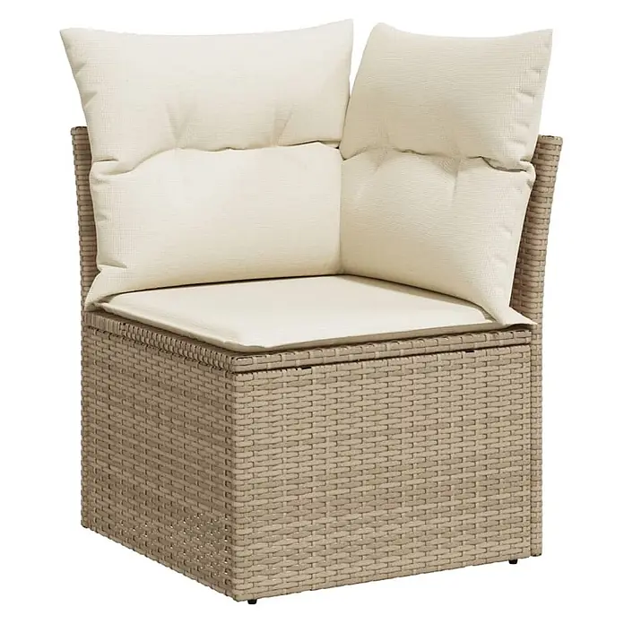 Maison exclusive gartenmöbel-set celira holz beige 10-teilig -  - Ecksofa-Element aus beigem Polyrattan mit cremefarbenen Kissen.
