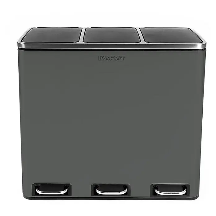 Floordirekt Standard-Mülleimer Felix 3 x 18 L Anthrazit - 54 l, Edelstahl, Anthrazit - Grauer Mülleimer mit drei Fächern, schwarzen Deckeln und drei Fußpedalen. Ideal zur Mülltrennung.