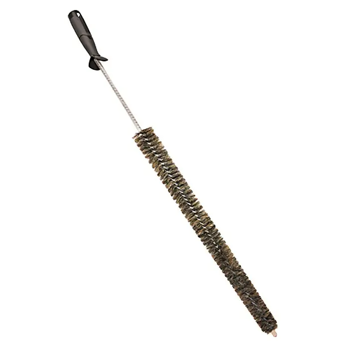 Flachheizkörper-Bürste - Rosshaar - Eine lange Flaschenbürste mit schwarzem Griff und robusten Borsten, ideal zum Reinigen von schwer zugänglichen Behältern und Flaschen aller Art.