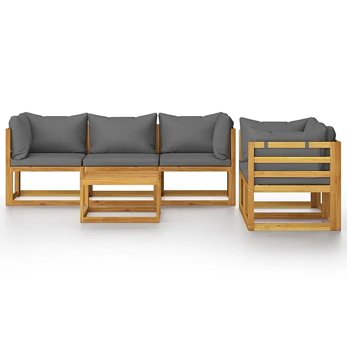 Maison exclusive gartenmöbel-set berkel en rodenrijs holz grau 6-teilig -  - Modulare Outdoor-Sitzgruppe aus Holz mit grauen Kissen, bestehend aus 3er-Sofa, Tisch und Sessel.