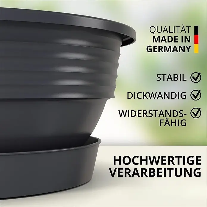 Ø 32 cm Pflanzschale mit Untersetzer - Anthrazit -  - Anthrazitfarbener gerippter Blumentopf mit Untersetzer, betont stabil, dickwandig und hochwertig.