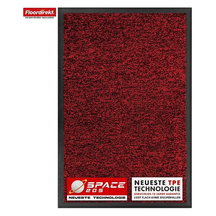 Floordirekt Fußmatte Space 205 - Rutschfeste Türmatte - Rot - 60 x 90 cm - Rot, Material Nutzschicht: Polypropylen - Rote, gesprenkelte Fußmatte mit schwarzem Rand und TPE-Technologie, geruchlos und flachliegend.