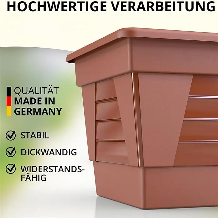 3er Set 80 cm Terrakotta, Pflanzkasten, Balkonkasten -  - Robuster, dickwandiger Pflanzkübel aus braunem Kunststoff, Made in Germany.