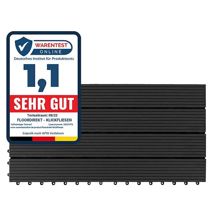 Floordirekt WPC-Klickfliese Royal Anthrazit 30 x 60 cm -  - Dunkelgraue Klickfliesen, ausgezeichnet mit der Note "Sehr Gut" (1,1) eines deutschen Produkttests.