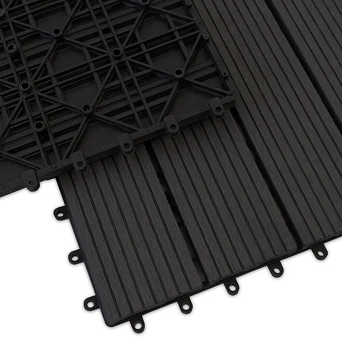Floordirekt WPC-Klickfliese Royal Anthrazit 30 x 60 cm -  - Schwarze, verriegelbare Verbund-Terrassenplatte mit geriffelter Oberfläche und Gitterunterseite zur einfachen Montage.