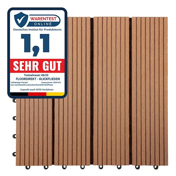Floordirekt WPC-Klickfliese Royal Hellbraun 30 x 30 cm -  - Braune WPC-Klickfliesen mit "sehr gutem" Testergebnis (Note 1,1).