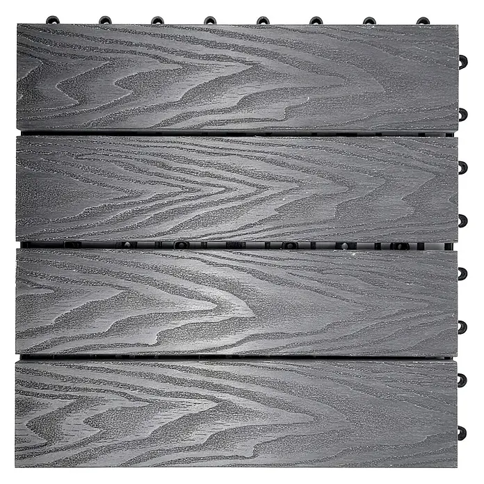 Floordirekt WPC-Terrassenfliese Noble 3D Grau 30 x 30 cm -  - Grau, ineinandergreifende Terrassenfliese mit Holzmaserung, aus vier Dielen.