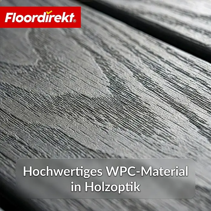 Floordirekt WPC-Terrassenfliese Noble 3D Grau 30 x 30 cm -  - Dunkelgraues WPC Terrassendiele mit realistischer Holzmaserung.