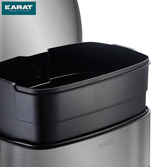 Floordirekt Mülleimer Dustin aus Edelstahl Absenkautomatik 50 Liter Silber -  - Offener Edelstahl-Mülleimer mit herausnehmbarem schwarzem Kunststoffeimer.