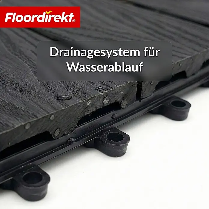 Floordirekt Klickfliese Noble 3D - 30 x 30 cm - 11er Set - 1 m² - Moderne Terrassenfliese - Schwarz - WPC, 11 Stk. - Dunkelgraue WPC Terrassenfliesen mit integriertem Drainagesystem für Wasserablauf.