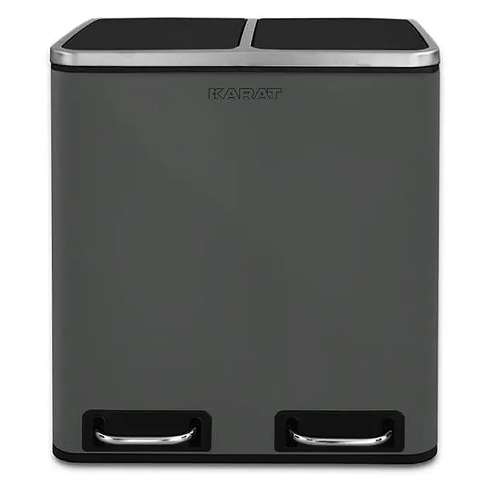 Floordirekt Mülleimer Felix 2 x 30 Liter Anthrazit -  - Dunkelgrauer Doppel-Mülleimer mit Metallrand und zwei Fußpedalen.