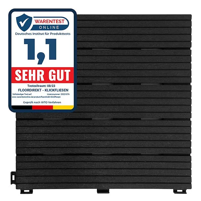 Floordirekt Klickfliese Claire Grau 30 x 30 cm -  - Dunkle, strukturierte Klickfliese mit Lamellenoberfläche für modulare Bodenbeläge.
