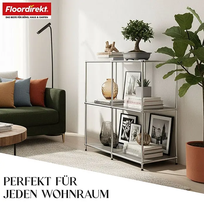Floordirekt Metallregal Concept Epure MK-027 Sideboard 78 x 40 x 82 cm Grau -  - Silbernes modulares Regalsystem im Wohnzimmer, zur Präsentation von Büchern und Dekoartikeln.