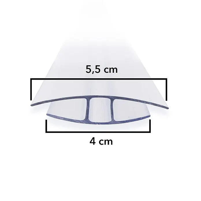 Floordirekt Verbinder Doppelstegplatten H-Profil 121 cm 4 mm -  - Transparente H-Profil-Verbindungsleiste für Platten, 5,5 cm breit und 4 cm hoch.