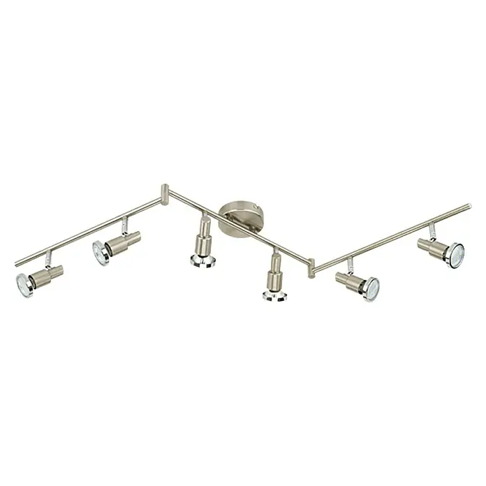 Tween Light LED-Deckenstrahler - 3 W, Nickel matt - Eine moderne, silberne LED-Deckenleuchte mit sechs verstellbaren Strahlern, ideal für stilvolle Beleuchtung.