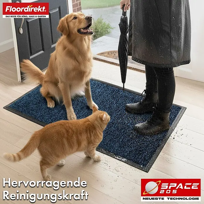 Floordirekt Fußmatte Space 205 - Rutschfeste Türmatte - Blau - 90 x 120 cm - Blau, Material Nutzschicht: Polypropylen - Blaue Fußmatte am Eingang, nimmt Wasser/Schmutz von Schuhen und Haustieren auf.