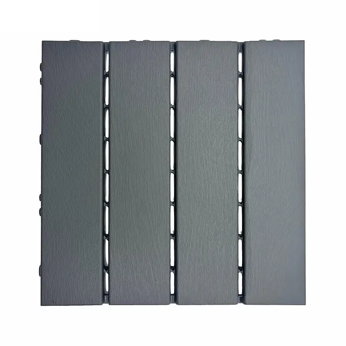 Floordirekt Klickfliese Terrassenfliese Elyse 30 x 30 cm 11er Set Polypropylen Klickfliese Grau - Polypropylen, 11 Stk. - Dunkelgraue Klick-Terrassenplatte mit Holzmaserung und Lattenstruktur für den Außenbereich.
