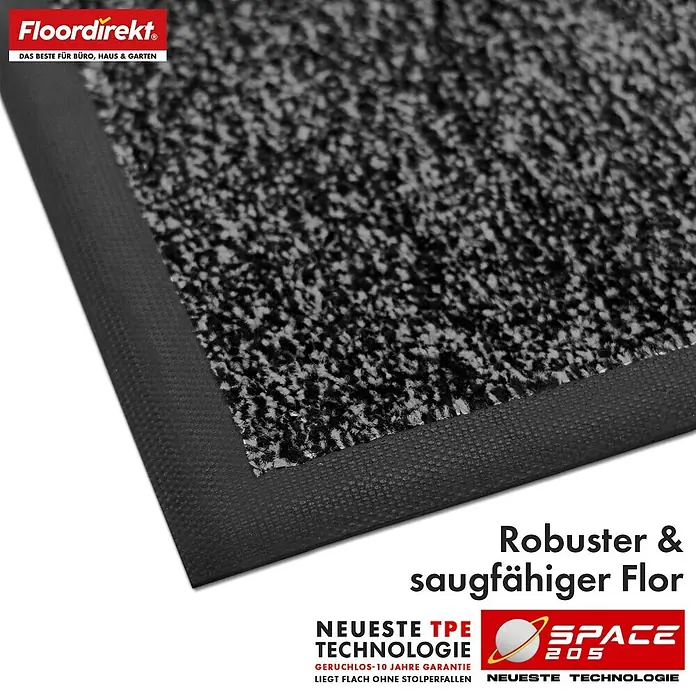 Floordirekt Fußmatte Space 205 - Rutschfeste Türmatte - Anthrazit - 200 x 300 cm - Anthrazit, Material Nutzschicht: Polypropylen - Dunkelgraue gesprenkelte Fußmatte mit robustem, saugfähigem Flor und strapazierfähigem TPE-Technologie-Rand.